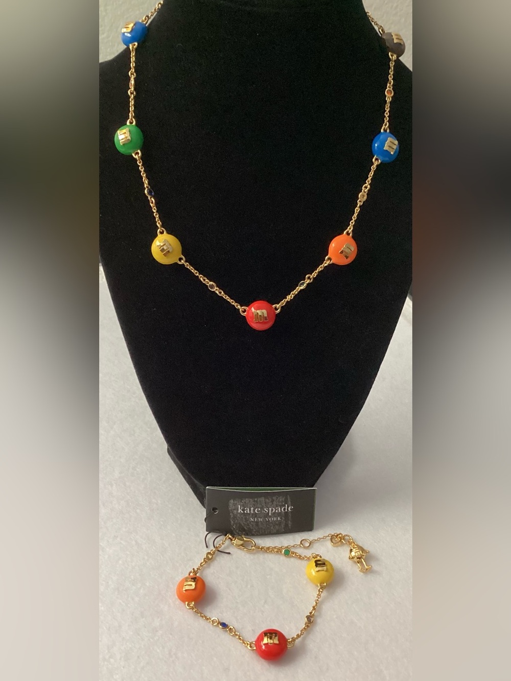 Kate Spade x M&Ms Gold-Tone Multicolor M&M Necklace & Bracelet Set